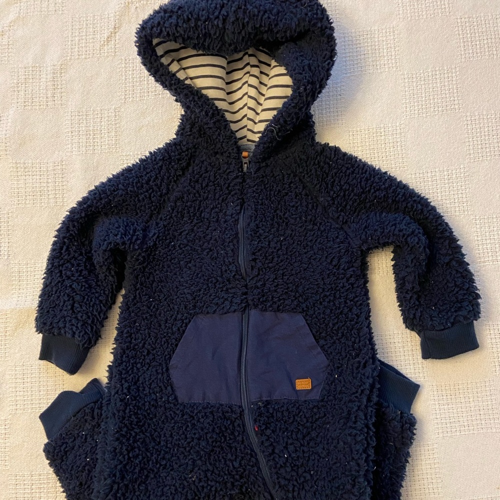 12 mos boys navy fleece hooded coverall
